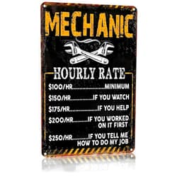 Bestylez Mechanic Gifts for Men Dad&Husband Funny Mechanic Sign Mechanic Hourly Rate Reproduction Vintage Metal Sign for Man Cave, Cars, Workshop or Garage Wall Decor 12x8 Inch (3028)