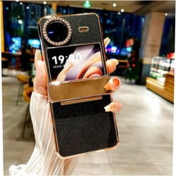 ZORSOME for Vivo X Flip Bling Glitter Hinged Case for Girls Women,Luxury Bling Full Protecive Shockproof PC Case Cover for Vivo X Flip,Black