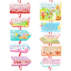 DPKOW Candyland Party Decorations, 20pcs Sweet Candy Land Party Sign Directional Decor for Lollipop Donut Birthday Party Decorations for Indoor Outdoor, Cute Sweet Candy Photo Booth Props Supplies