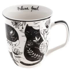 Karma Gifts 16 oz Black and White Boho Mug Cat - Cute Coffee and Tea Mug - Ceramic Coffee Mugs for Women and Men