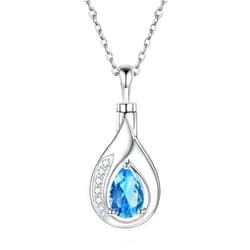 Sariel Teardrop Urn Necklace for Ashes - 925 Sterling Silver Blue Cremation Pendant Memorial Keepake Funeral Necklace Jewelry Gifts for Women Wife Mother