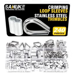 Sanuke 240PCS Stainless Steel Wire Rope Cable Thimbles Aluminum Crimping Loop Sleeve 3/64'' 1/16'' 5/64'' 1/8'' 3/32'' 5/32'' for Wire Rope Cable Thimbles Rigging