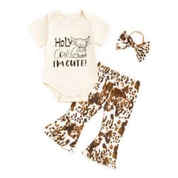 Xiaodriceee Western Baby Girl Summer Clothes Short Sleeve Romper Bell Bottoms Flare Pants Set Infant Cowgirl Outfit