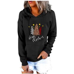 DEEARV Merry Christmas Holiday Hoodie Sweatshirts for Women Plus Size Long Sleeve Sweatshirts with Pocket Large Black