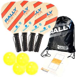 PickleballCentral Rally Meister Beginner Wood Pickleball Paddle Set for 4 Players (4 Paddles + 4 Outdoor Pickleballs + Drawstring Bag + Rules/Strategy Guide)