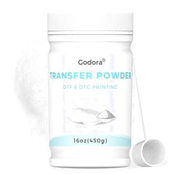 Godora DTF Powder White Digital Transfer Hot Melt Adhesive, DTF PreTreat Transfer Powder for Black or Dark Colored Garments, DTF Hot Melt Adhesive Powder for All DTF and DTG Printers, 450g - 16oz