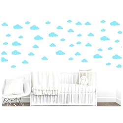BugyBagy Assorted Size 100 Pcs Light Blue Clouds Wall Decals for Room Decoration Vinyl Decor by Bugybagy (Matte Light Blue)