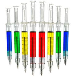 Bedwina Syringe Pens - (Bulk Pack of 24) Retractable Fun Multi Color Novelty Pen for Nurses, Nursing Student School Supplies, Birthdays, Stocking Stuffers and Toy Party Favor Gifts