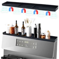 Linda's Essentials Silicone Magnetic Stove Shelf For Back Of Stove - Over The Stove Shelf, Magnetic Stove Top Shelf, Over The Stove Spice Rack, Oven Shelf For Top Of Stove, Heat Resistant, Includes 6 Extra Plates, Black