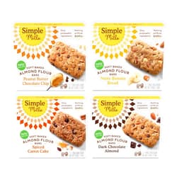 Simple Mills Almond Flour Snack Bars (Nutty Banana, Spiced Carrot Cake, Dark Chocolate Almond, Peanut Butter Chocolate Chip) - Gluten Free, Made with Organic Coconut Oil, Breakfast Bars, Healthy Snacks, 6 Ounce (Pack of 4)