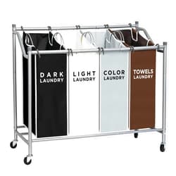 Ollieroo 4 Bag Laundry Sorter Cart, Laundry Hamper Sorter Basket with Heavy Duty Lockable Rolling Wheels for Clothes Storage, Mix Colors