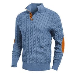 JMIERR Men's Cable Knit Pullover Sweater Casual Long Sleeve Stand Collar Button Knitted Sweaters