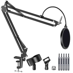 InnoGear Mic Stand for Blue Snowball and Blue Snowball iCE Boom Arm Stand with Pop Filter Microphone Holders for HyperX QuadCast SoloCast Fifine Shure SM7B and Other Mic, Max Load 1.8 KG, Large