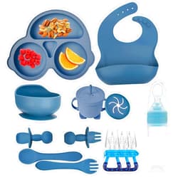 MIICASA Silicone Baby Feeding Set, Baby Led Weaning Supplies Kit With Suction Bowl & Car Plate, Bib, Spoon, Fork, Cup - Food-Grade Silicone, Dishwasher-Safe, No BPAs - For 3+ Months