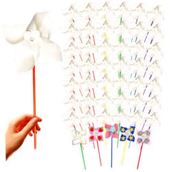 4E's Novelty DIY Pinwheels Craft for Kids (24 Pack) Color Your Own White Pinwheels, Bulk Summer Spring Craft Kit for Boys & Girls, Arts and Craft Party Activity, Patriotic 4th of July Crafts
