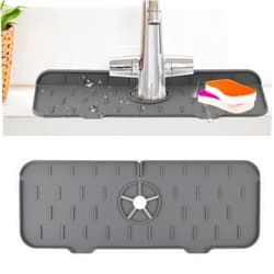 Belivo Silicone Faucet Mat, Kitchen Sink Splash Guard Bathroom Water Drip Catcher Tray Drying Mat Behind Protector RV Countertop, Gray, 14.5*5.5*0.98 Inch (ZC103A0001)