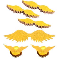 CCINEE 50 Pcs Gold Wings Wizard Chocolate Decoration Golden Wings Wafer Cupcake Toppers with Glue Point Dots for Themed Party Birthday Cake Wedding