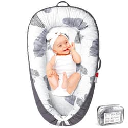 BUTOA Baby Lounger - Baby Lounger for Newborn 0-24 Months, Co Sleeping Breathable & Soft Baby Nest, Portable and Lightweight Infant Lounger Newborn Babies Essentials Gifts, Grey Leaves