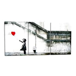 Wieco Art Banksy Grafitti Girl with Red Balloon Modern 3 Piece Famous Canvas Paintings Wall Art Inspirational Grey Love Pictures Print Artwork for Dining Room Kitchen Home Office Decor