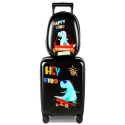 Weewooday Kids Luggage and Backpack 18 Suitcase with Spinner Wheel Hard Case Travel Suitcase 13 Backpack Girl Suitcase Set for Kids Travel Suitcase Supplies (Black, Dinosaur Style)