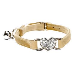 WDPAWS Heart Bling Cat Collar with Safety Belt and Bell Adjustable 8-10 inches for Kitten Cats (Khaki)