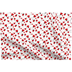 Spoonflower Fabric - Red Floral White Flowers Ladybug Girl Printed on Cotton Poplin Fabric Fat Quarter - Sewing Shirting Quilting Dresses Apparel Crafts