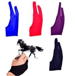 EastyGold Artist Drawing Tablet Gloves Two Finger Graphics Painting Glove Free Size Creative Both Right and Left Hand 4 Pack Black Blue Red Purple L
