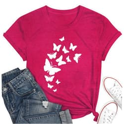 QDL Butterfly Shirt for Women Funny Butterfly Print TShirt Gift Flower T-Shirt Animal Graphic Tees