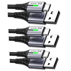 INIU USB to USB C Cable, [3 Pack, 6.6FT+1.6FT] 3.1A Type C Cord Fast Charging, Nylon USB A to USB-C Android Charger Cable for Samsung Galaxy S24 S23 S22 S21 S10 S9 iPhone 16 15 Pro Pixel 9 8 7 etc.