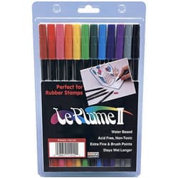 Marvy Uchida Uchida Of America Uchida 1122-12A Le Plume II Double-Ended Markers with Brush and Fine Tips, Primary, Set of 12