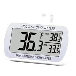 RIY Refrigerator Thermometer Digital Fridge Freeze Room Thermometer Waterproof Large LCD Display Max/Min Record Function, White