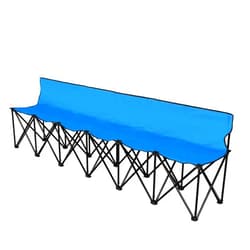 Flexzion Portable Folding Bench Seat, 6 Seater, Collapsible Soccer Bench, Portable Bench Seats for Bleachers, Camping, Sideline, with Back Rest and Carrying Bag, Blue