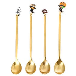 Hemoton 4pcs Stainless Steel Coffee Spoon with Halloween Charm Tea Spoon Dessert Tableware Stirring for Sugar Mixing Ice Cream Dining Soup Style A