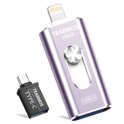 TEARMOS 256GB Photo Stick USB Memory Phone Flash Drive, External Memory Thumb Storage for Photo and Video Backup, Compatible with iPhone iPad Android PC (Light Purple)