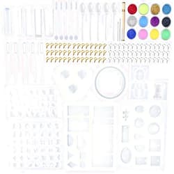 EuTengHao 229Pcs DIY Jewelry Casting Molds Tools Set More Than 120 Designs Contains 8 Silicone Jewelry Resin with 70 Designs,1 Earring Molds with 25 Designs,2 Necklace Bear Molds,3 Diamonds Mold