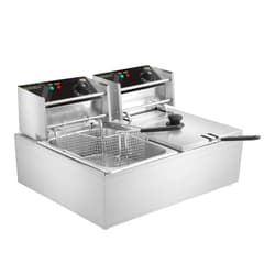 ROVSUN 22.8QT/21.6L Electric Deep Fryer, Countertop Commercial Stainless Steel Dual Tank Kitchen Fat Fryer Frying Machine w/Baskets Lids for French Fries Donuts, Adjustable Temp, 5000W