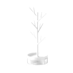 Lejesth Dendritic Jewelry Organizer Stand Display, 360°Rotating Base Tree Tower Rack Hanging Organizer for Ring Earrings Necklace & Bracelet, Jewelry Storage Box (White)
