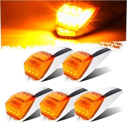 Partsam 5PCS Truck Cab Marker Light 17 LED Amber Top Roof Running Lights w/Chrome Base Truck Trailer Light Replacement for Peterbilt/Kenworth/Freightliner//Mack/Autocar Hayes,DOT Compliant