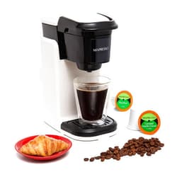 Mixpresso Single Cup Coffee Maker, Personal Single Serve Coffee Brewer Machine, Compatible with Single-Cups, Quick Brew Technology, Programmable One Touch Function White Coffee Maker