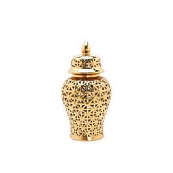 WUANGYOL Ginger Jar Storage Bottle Ceramic Flower Vase with Lid Decorative Porcelain Home Décor Luxury Collection Ornaments Centerpieces Kitchen Desk Party Gift gold