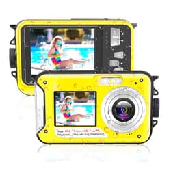 Kaisoon Tech Underwater Camera 10FT HD Waterproof Digital Camera 2.7K 48MP Video Selfie Dual Screen 16X Waterproof Camera Underwater Camera for Snorkeling,Vacation (Yellow)
