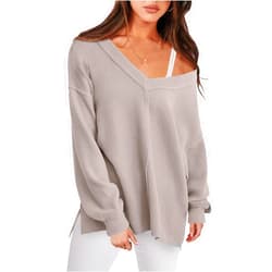 ANRABESS Oversized Long Sleeve Shirts for Women Off the Shoulder Sweatshirt Loose V Neck Tunic Tops High Low Sweater 2024
