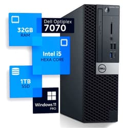 Dell Optiplex 7070 Desktop Computer | Hexa Core Intel i5 (3.2) | 32GB DDR4 RAM | 1TB SSD Solid State | Windows 11 Professional | Home or Office PC (Renewed), Black