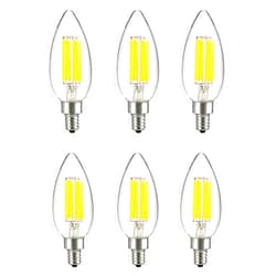 SUNLITE 40957 LED B11 Filament Style Chandelier Light Bulb Torpedo Tip 6 Watts (60 W Equivalent) Dimmable, 600 Lumens, Candelabra E12 Base, UL Listed, 6 Pack, 40K-Cool White
