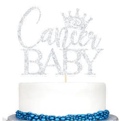 Calarjeta Cancer Baby Cake Topper, Cancer Baby Shower Decorations, Zodiac Cancer Birthday Cake Topper, Horoscope Astrology Baby Shower Party Decorations Silver Glitter