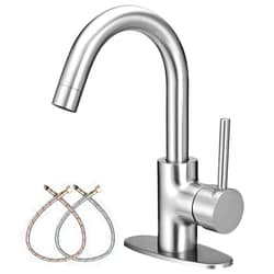 PHICHI Brushed Nickel Bar Faucet, Single Handle 1 Or 3 Hole Stainless Steel Gooseneck Kitchen Sink Faucets with Hot & Cold Water Supply Lines