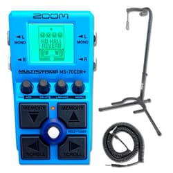 StreamEye Zoom MS-70CDR+ MultiStomp Chorus/Delay/Reverb Pedal with XCG-4 Classic Guitar Stand and Coiled Guitar Cable