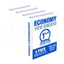 Samsill 1.5 Inch 3 Ring Binders, Made in USA, Economy Round Ring, Clear View Cover, 325 Sheet Capacity - for School, Home, Office - White, 4 Pack