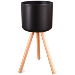 Magarz Mid-Century Metal Flowerpot with Stands, Black Stylish Modern Floor-Standing Flowerpot,Suitable for Orchid, Aloe Indoor Outdoor Decoration 9'' Wide 21.8'' high (Large, Log Leg)