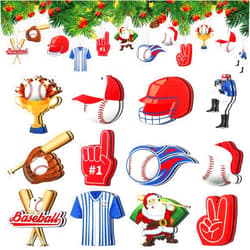 Blulu 24 Pcs Christmas Sport Ball Ornaments Christmas Wooden Sports Ball Ornaments Set Soccer Ball Basketball Baseball Football Volleyball Tennis Ball Ornaments for Home Party Xmas Tree Decor (Baseball)